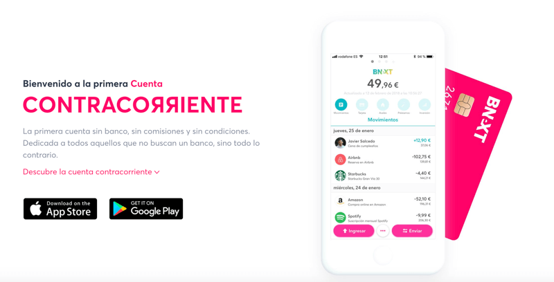 Cuenta Bnext con comisiones muy bajas